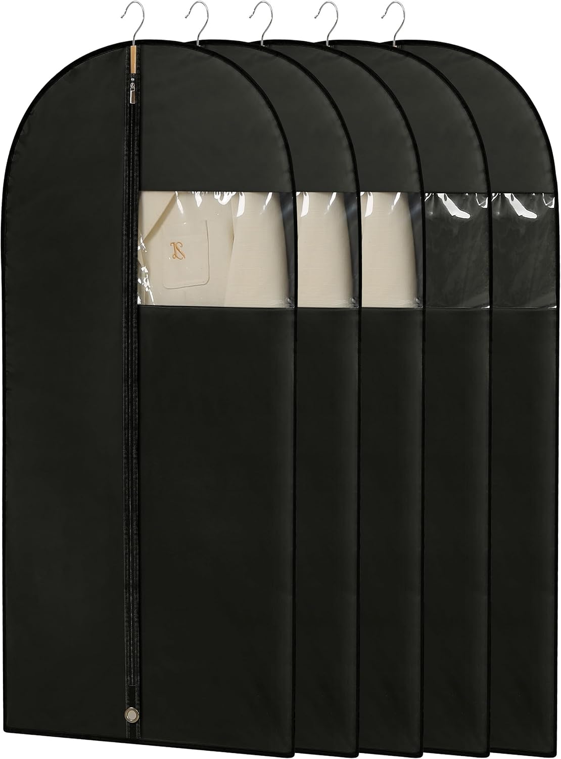 Dress Bags for Gowns, 65'' Long Garment Bags for Hanging Clothes, Dress Garment Bag, Black Dress Bag with Clear Window for Dresses, Coats, Uniforms（5 Packs）