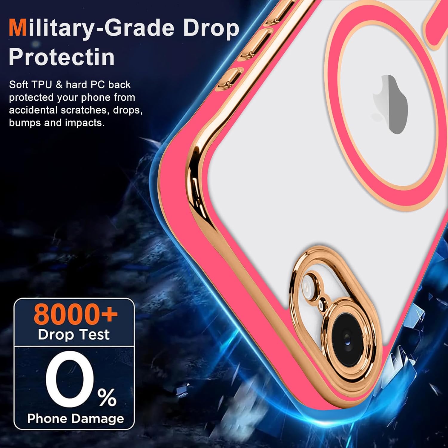 LCHULLE Magnetic for iPhone 16e Case [Compatible with MagSafe] Full Camera Lens Protector Luxury Plating Soft Clear Silicone Cover for Women Men Shockproof Phone Case for iPhone 16e, Hot Pink - Image 2