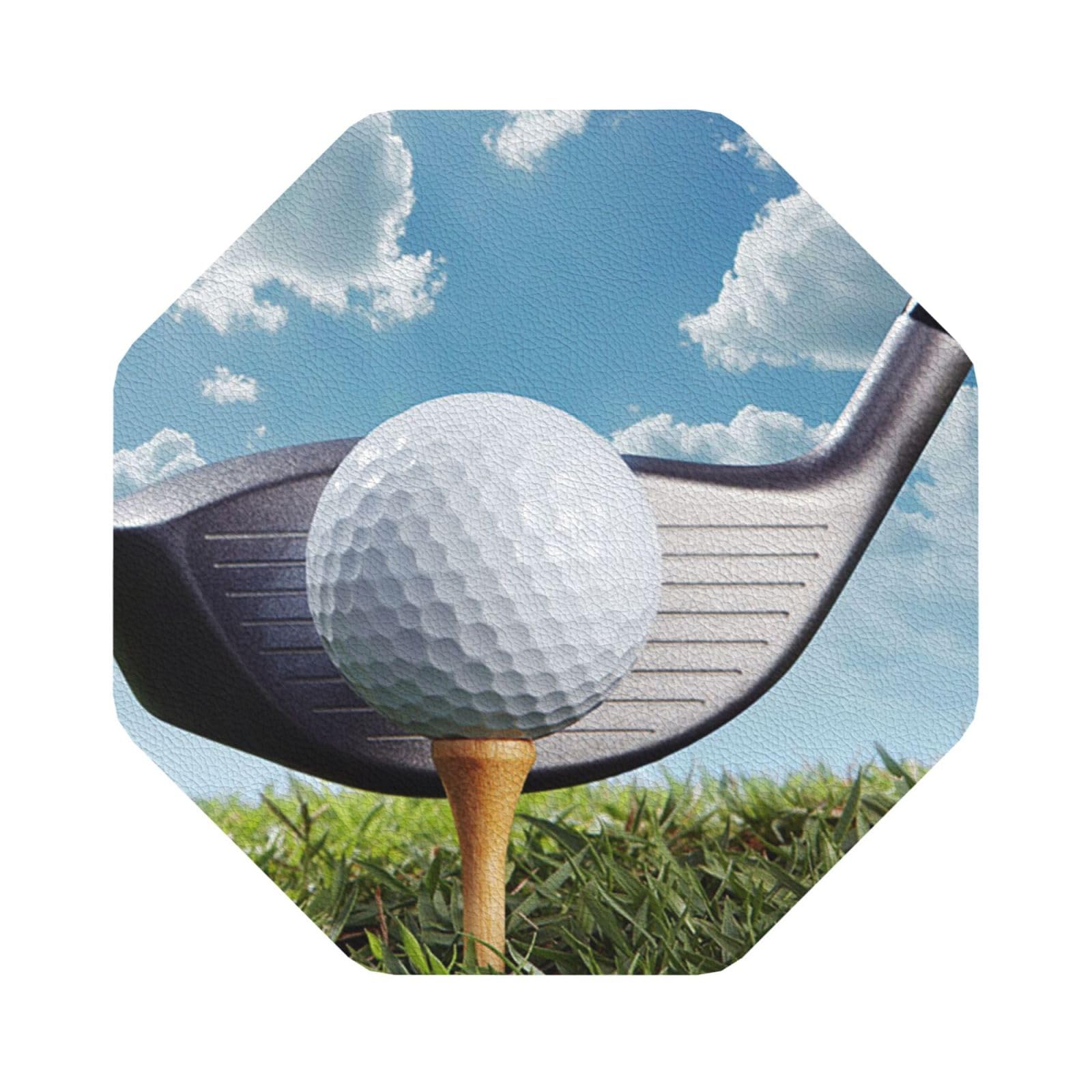Golf Club PU Leather Coasters Set of 6 Octagon Drink Coasters