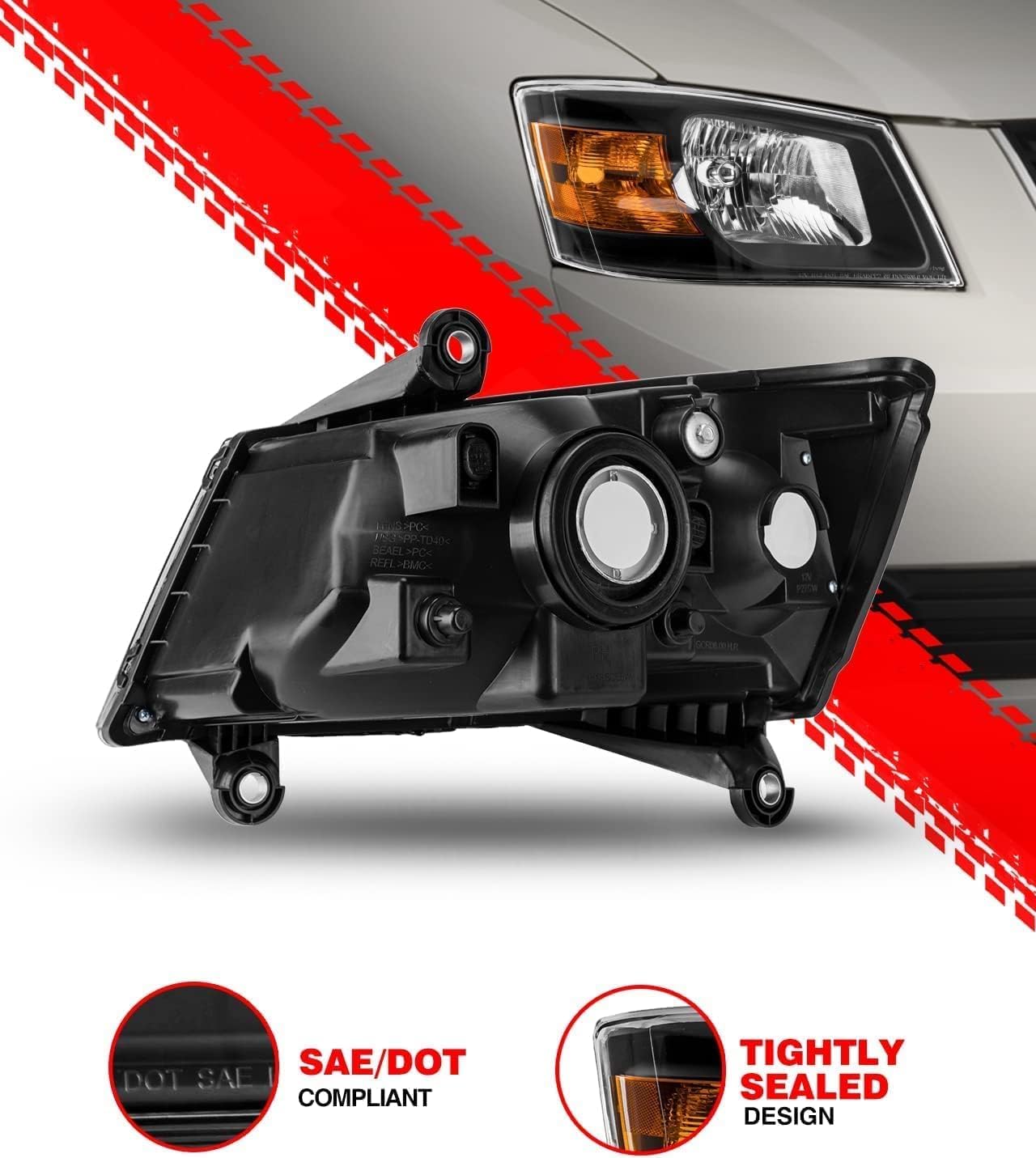 KAX Headlight Assembly for 2008-2010 Dodge Grand Caravan Light Cover Replacement Black Housing Amber Reflector Lights Pair