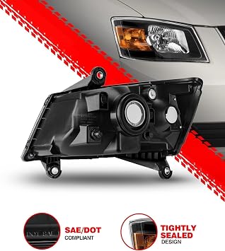 Headlight Assembly for 2008-2010 Dodge Grand Caravan Headlight Cover Replacement Black Housing Amber Reflector Headlights Pair