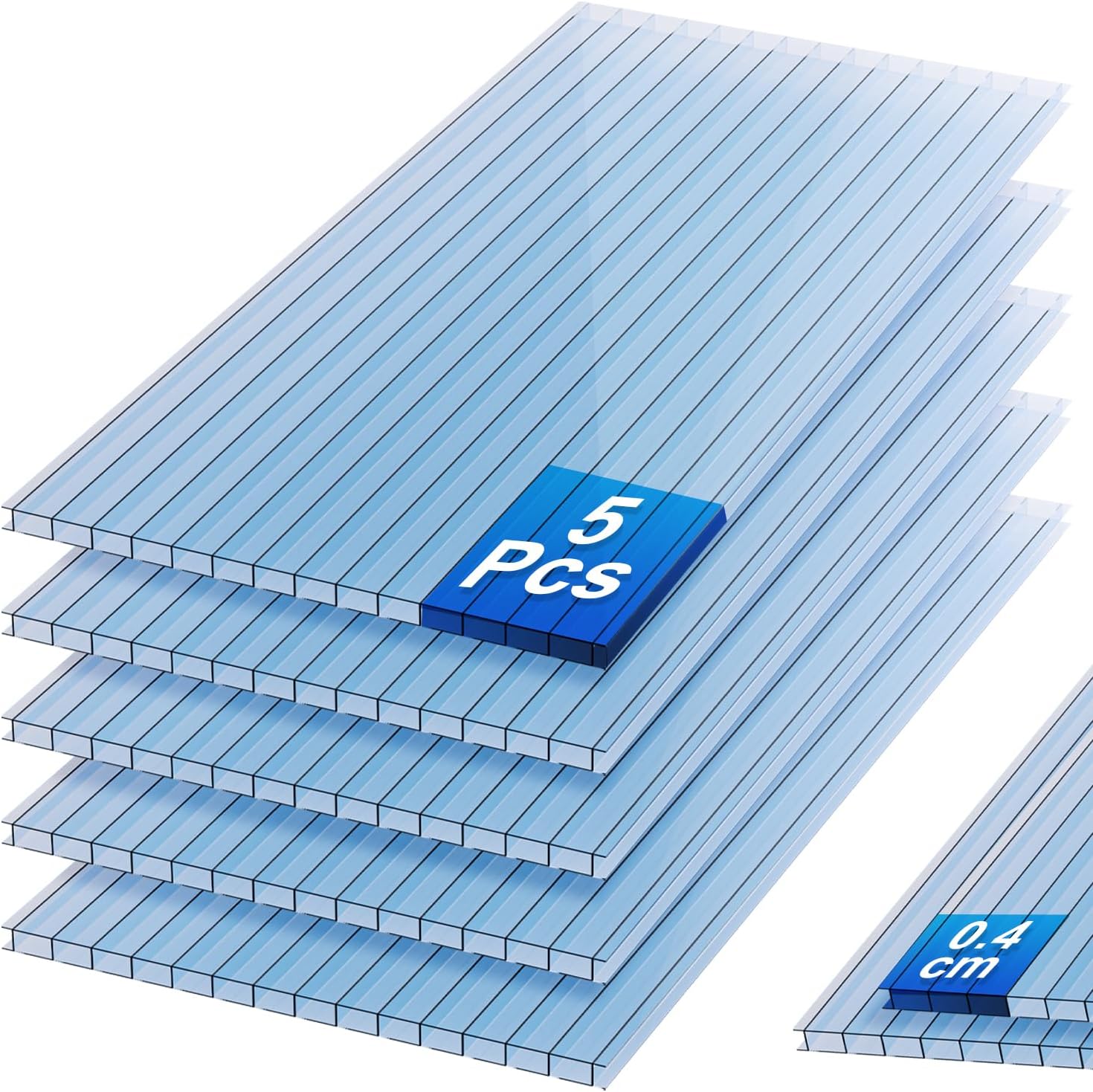 5 Pieces 4' x 2' x 0.16'' Polycarbonate Greenhouse Panels Twin-Wall Polycarbonate Panels Waterproof UV Protected Reinforced Clear Sheets, Panels use for Greenhouse, Outdoor, Plant Stand Roof