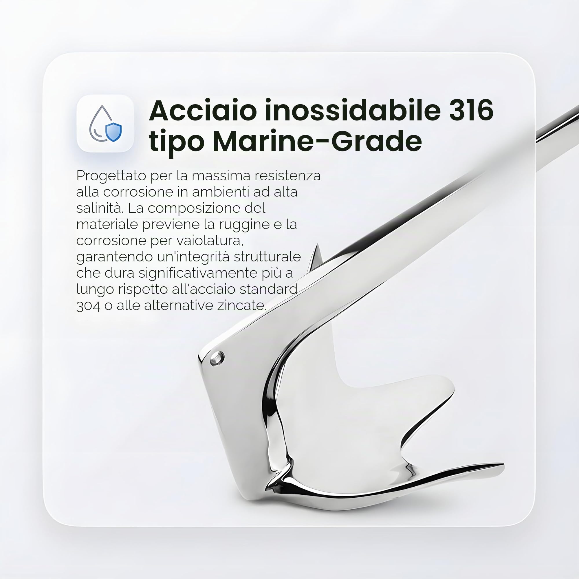 Ancora Bruce - Ancora Marina in Acciaio Inox con Finitura a Specchio, Resistente all'Acqua Salata per Yacht/Barche a Motore