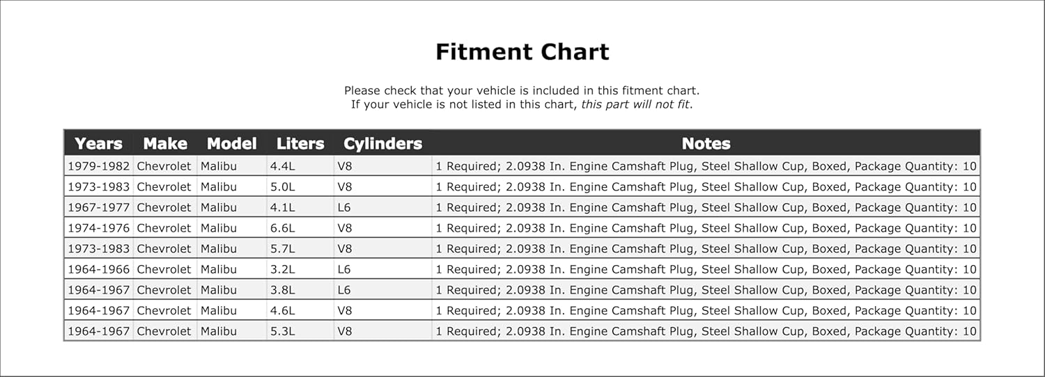 Engine Camshaft Plug Compatible With Chevrolet Malibu 1983 1982 1981 1980 1979 1978 1977 1976 1975 1974 1973 1972 1971 1970 1969 1968 1967 1966 1965 1964 P-1497152