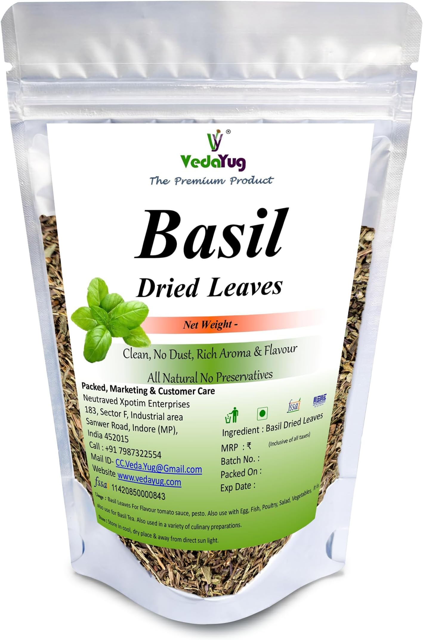 Basil Leaves Dried/Sweet Basil Leaf/Herbs/Seasoning/Tea : 70Gram