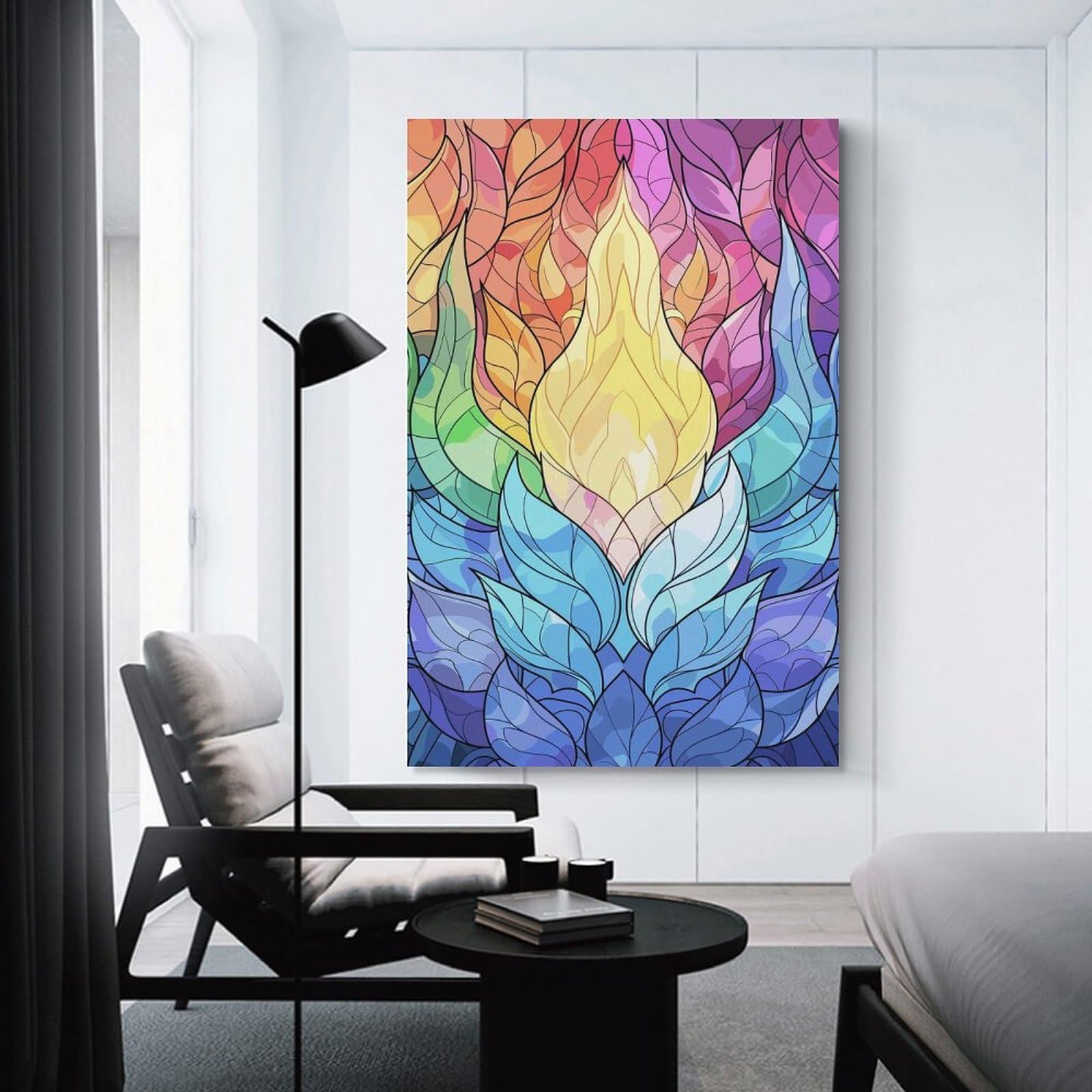 Junmoney Vibrant Floral Mandala Decorative Canvas Print, 08x12inch(20x30cm), for Hallway, Bedroom Or Modern Interiors, Gift Idea for Housewarming And Birthdays