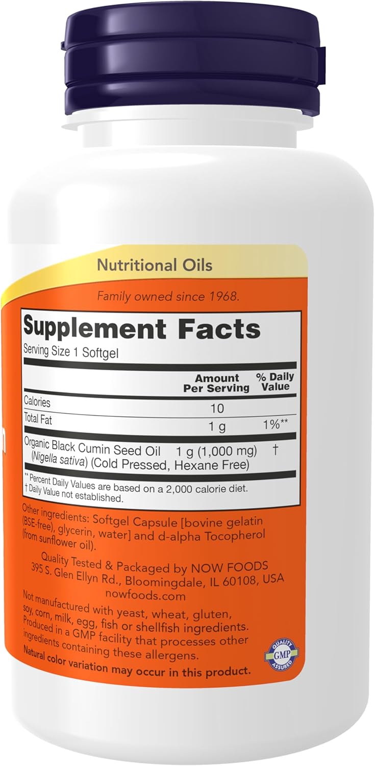 NOW Foods Supplements, Black Cumin Seed Oil, 1,000 mg, Cardiovascular Support*, 60 Softgels - Image 2