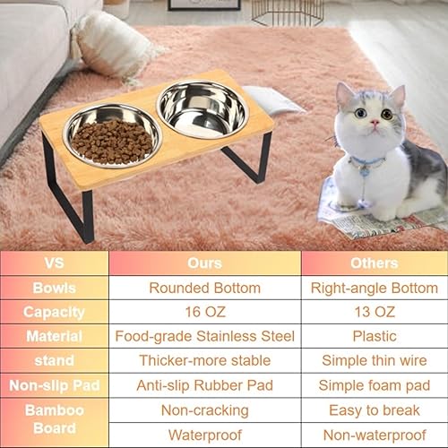 Miniatura 6 de Cuencos elevados para gatos, cuenco elevado para gatos con cuencos de comida de acero inoxidable de 32 onzas, comedero antideslizante para gatos y