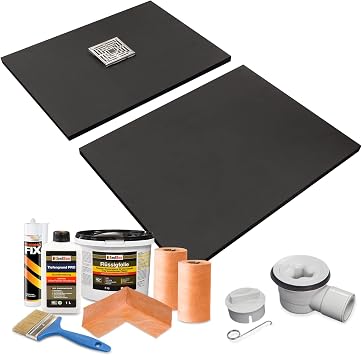 1200 x 800 x 30mm Rectangular Tile On Shower Tray Split with Offset Drain and Tanking Kit