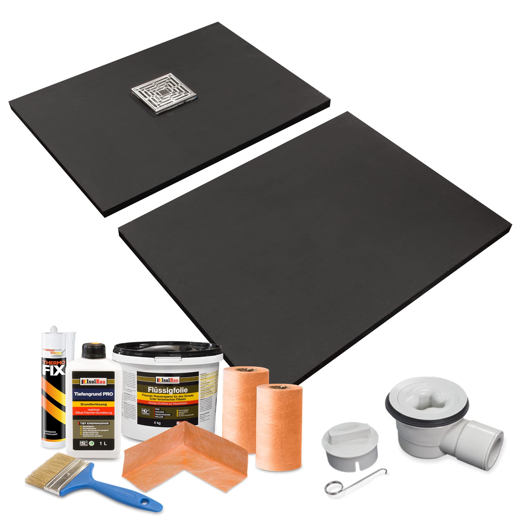 Thermopanel Black 1200 X 800 X 30Mm Rectangular Tile On Shower Tray Split With Offset Drain And Tanking Kit