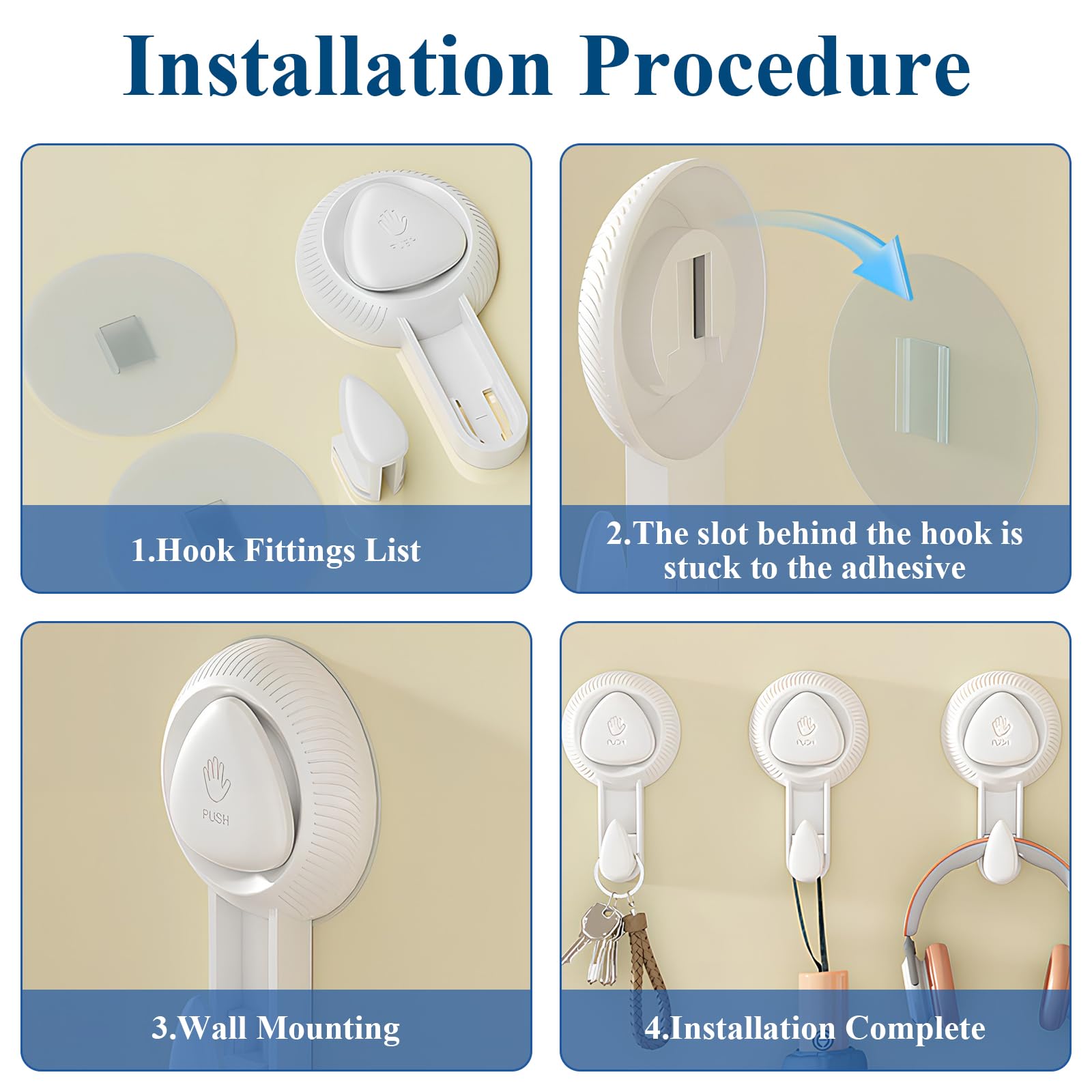 4pcs Suction Hooks, Suction Cup Hooks, 65mm Sucker Hooks, Removable Hooks Damage Free - Image 3