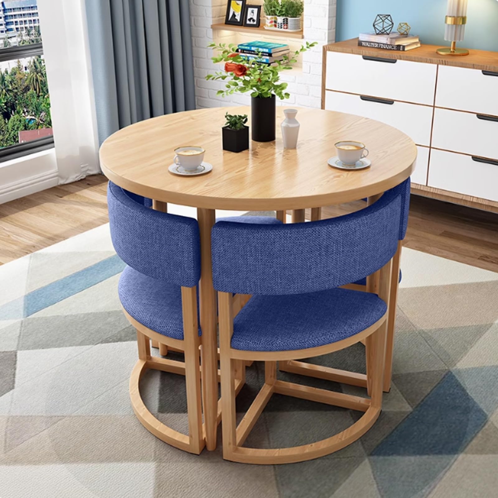 Compact Runde Konferenztisch-Set für 4 Personen - Multifunktionaler Kaffee- & Esstisch mit Stühlen für Küche Esszimmer Büro - Platzsparendes Design für Meetings & Versammlungen
