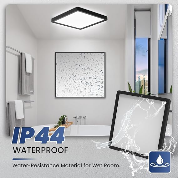 DoRight LED Ceiling Light 36W, 330W Equivalent, 3300LM, Black Square Ultra Thin 2.5cm, for Bedroom, Kitchen, Hallway, Office [Energy Class B]