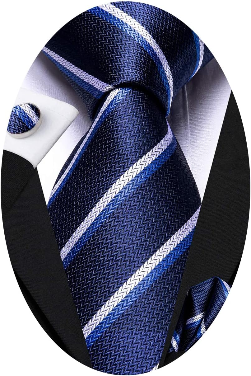 Hi-Tie Men Ties Sets Silk Stripe Paisley Necktie Pocket Square Cufflinks for Business Wedding