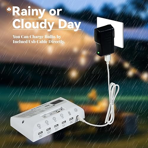 Miniatura 6 de Luces colgantes solares para interiores y exteriores con 4 bombillas LED, cada cable de 16.4 ft, impermeable, batería de 6000 mAh para patios,