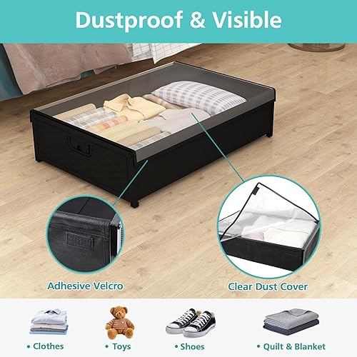 Miniatura 3 de NADAMOO Almacenamiento debajo de la cama con ruedas y cubierta transparente contra el polvo, contenedores de almacenamiento rodantes debajo de la