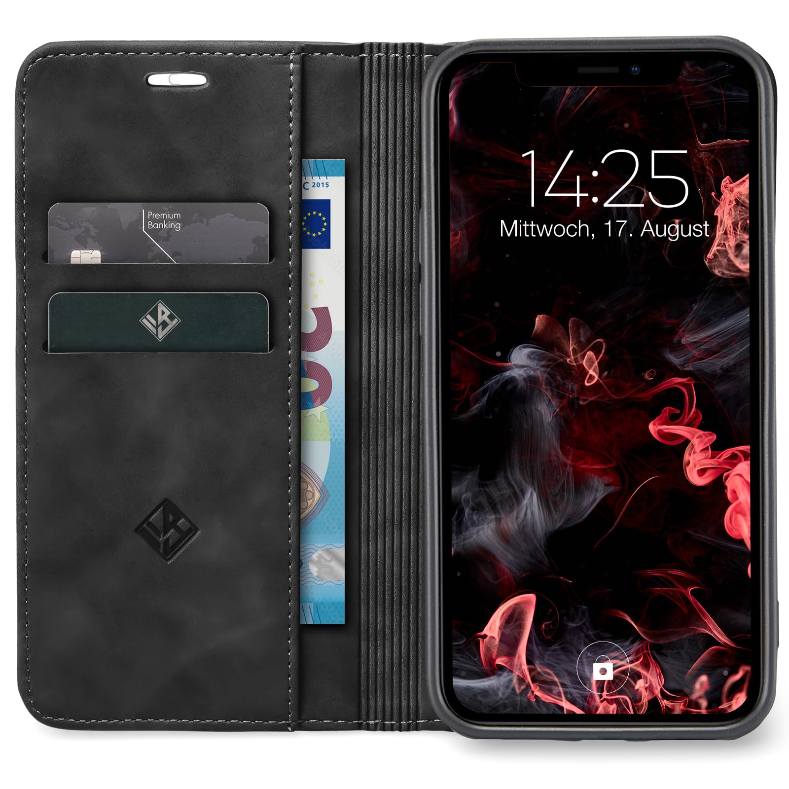 Custodia A Portafoglio Per IPhone 11 Pro In Similpelle Nera, Con Chiusura Magnetica, Scomparti Per Carte E Banconote E Funzione Stand