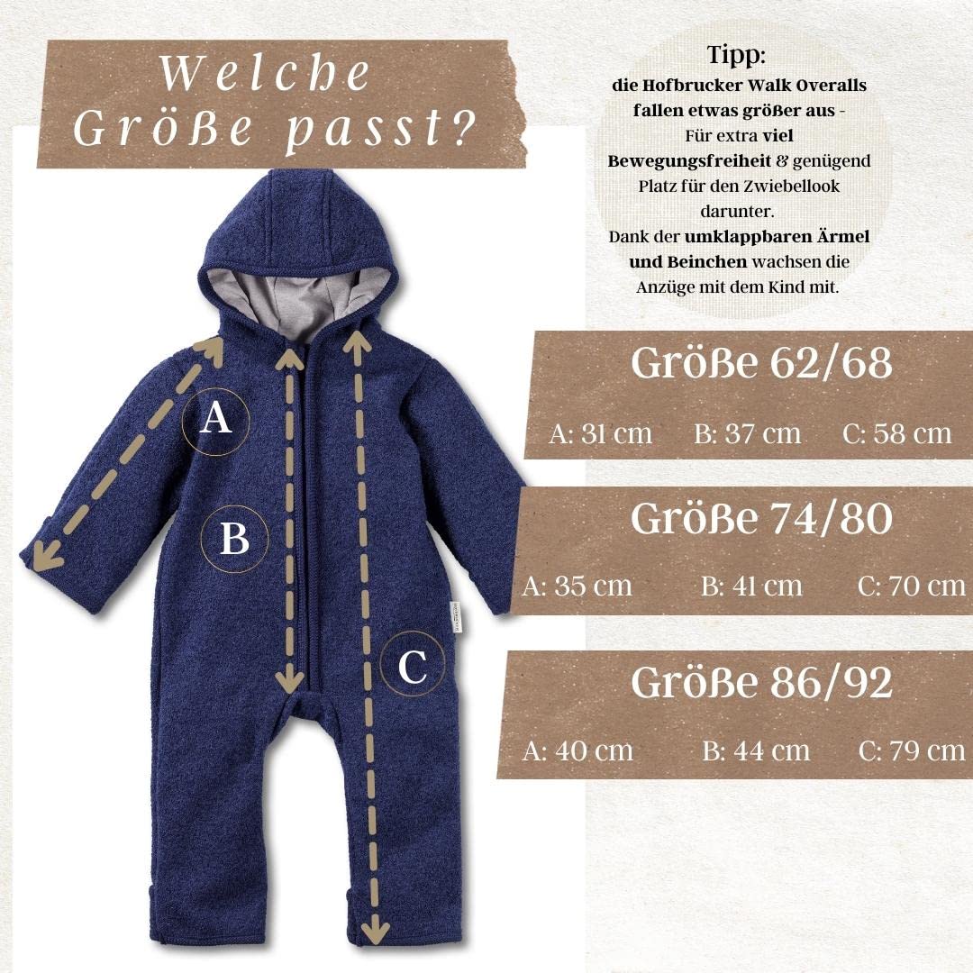 Hofbrucker® PREMIUM WOLL WALKOVERALLl | AUS 100% Merino Schurwolle mit Reißverschluss | Weicher Strapazierfähiger Walk-Anzug für Kleinkind & Baby | Für Herbst Winter & Frühling