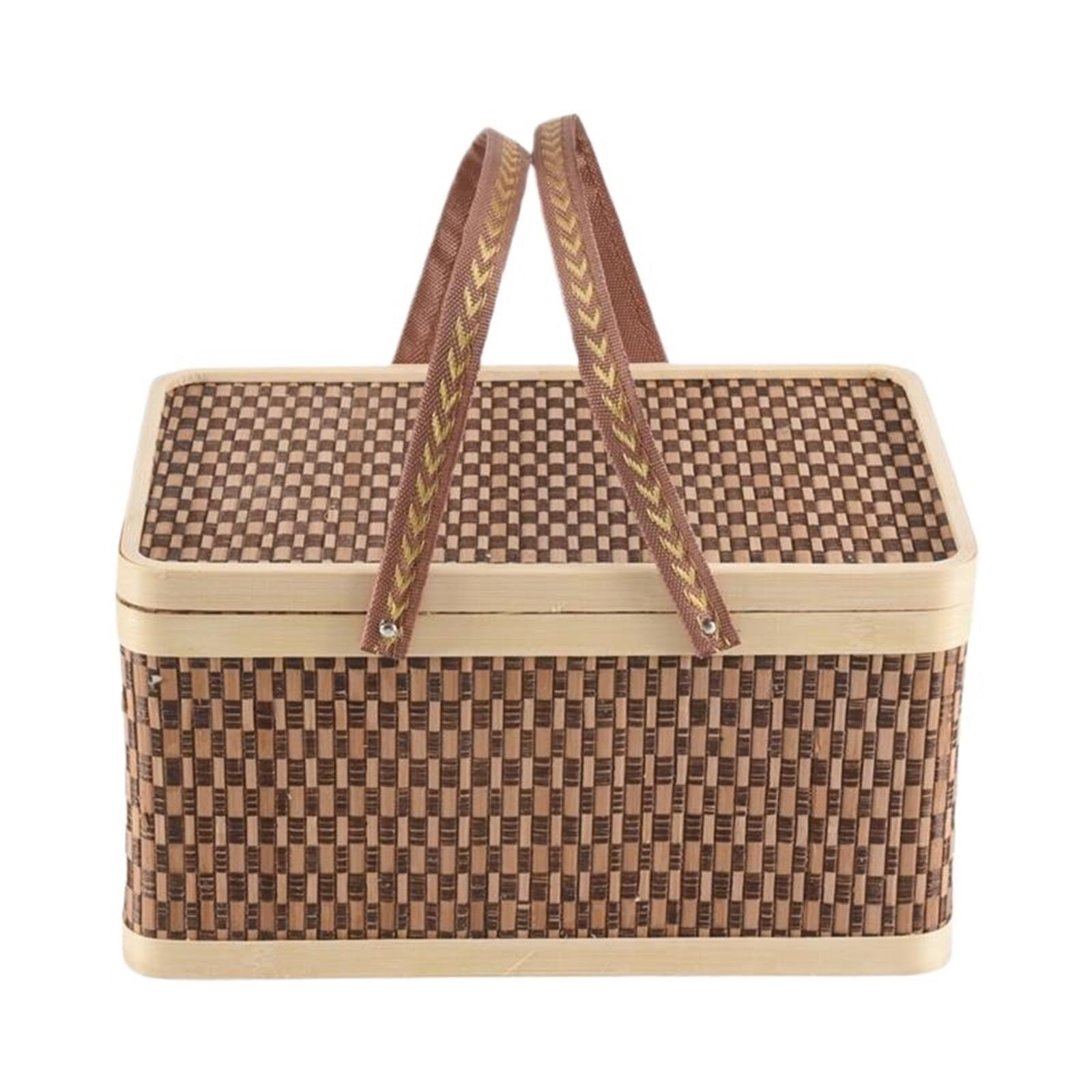 Basket Picnic Basket Dark Brown With Lid Handheld Snacks Bread Storage Basket
