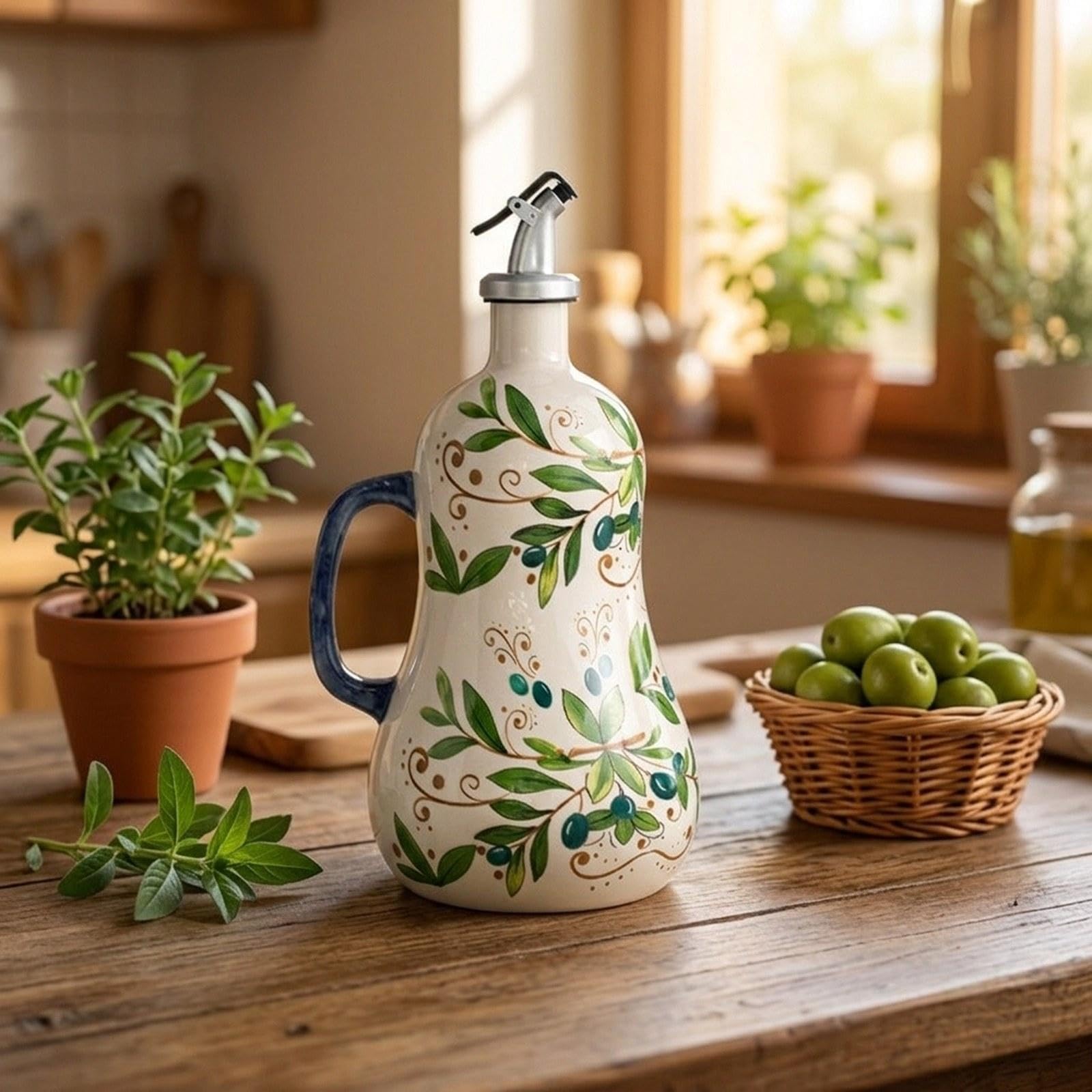 Dispensador de Aceite, Recipiente de Cerámica para Vinagre, Bote para Especias, Recipiente para : Un Accesorio Moderno para Un Uso Prácti, Verde, Individual