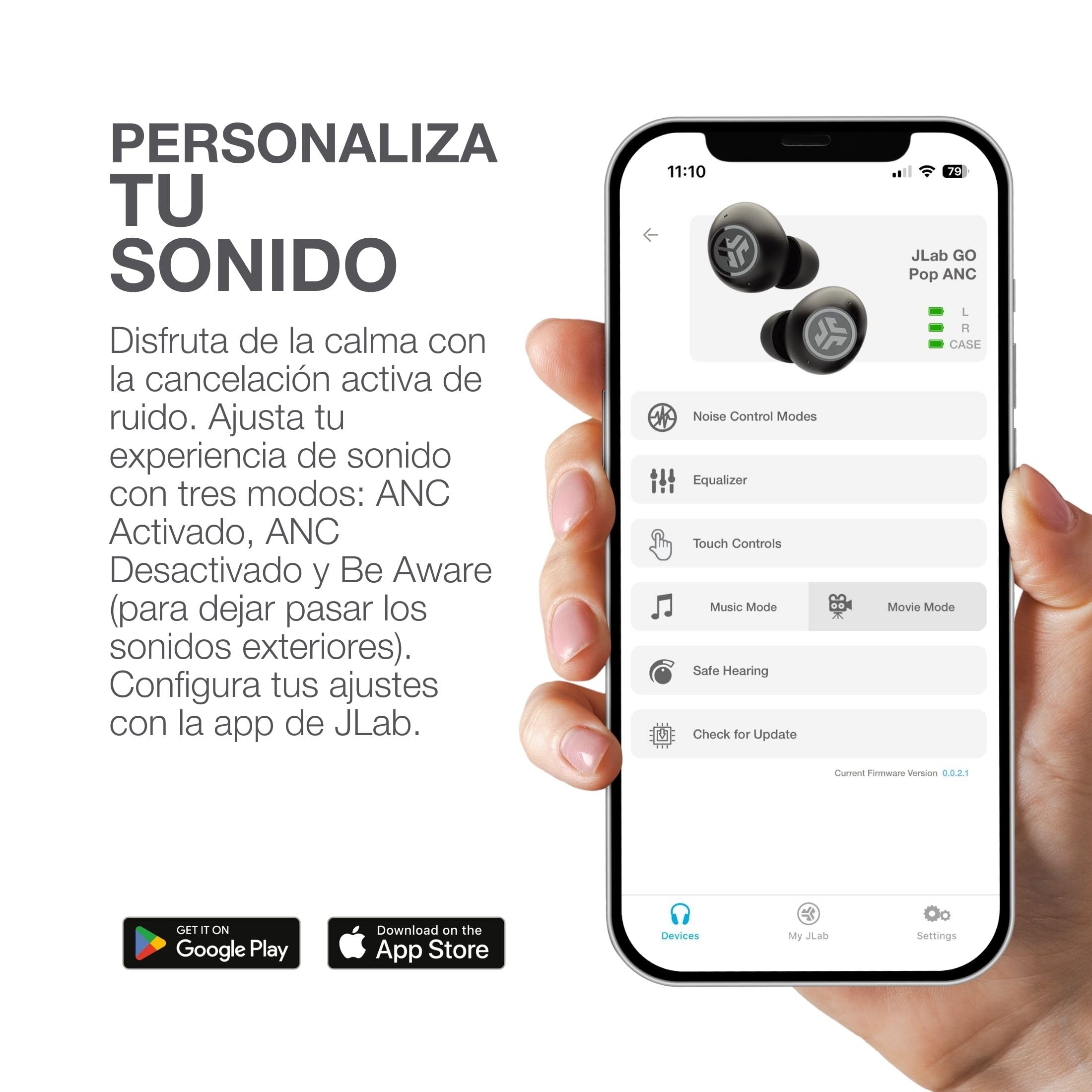 JLab Go Pop ANC Auriculares Bluetooth ANC, 24+ h de autonomía, IP55 Resistentes al Sudor, micrófono, Llamadas claras y conexión multipunto, Fucsia
