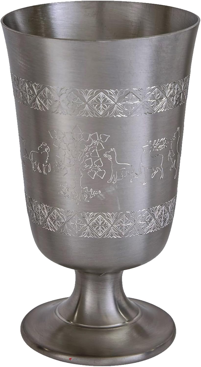 I LUV LTD Medieval Engraved Hunting Scene Footed Chalice 6.5" Cup Goblet Antique Pewter Finish Made from Pewter Perfect for Engraving