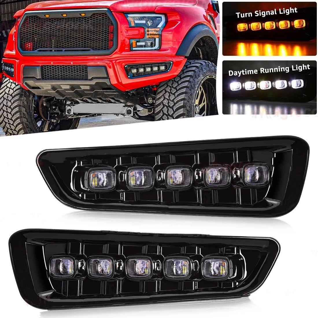 Faros Antiniebla Para Ford Para Raptor Para SVT Para F150 (2016-2020) Con Luces Diurnas LED DRL, Intermitentes Amarillos Accesorios 12V Coche Luces Antiniebla