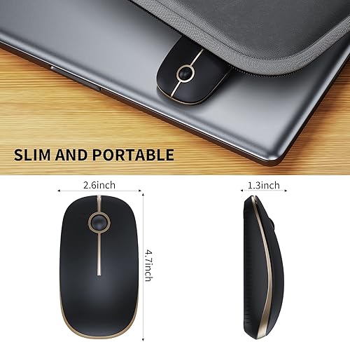 Miniatura 5 de VssoPlor Ratón inalámbrico, 2.4G Slim Portable Computer Ratones con Nano Receptor para Notebook, PC, Laptop, Computadora (negro y dorado) (negro y