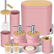 XLHOMO Pink Bathroom Set - 10PC Bathroom Accessories Set, Luxury Bathroom Accessory Set with Trash Can,Toilet Brush & 2 PC Soap Dispensers for Apartment Decor and Housewarming