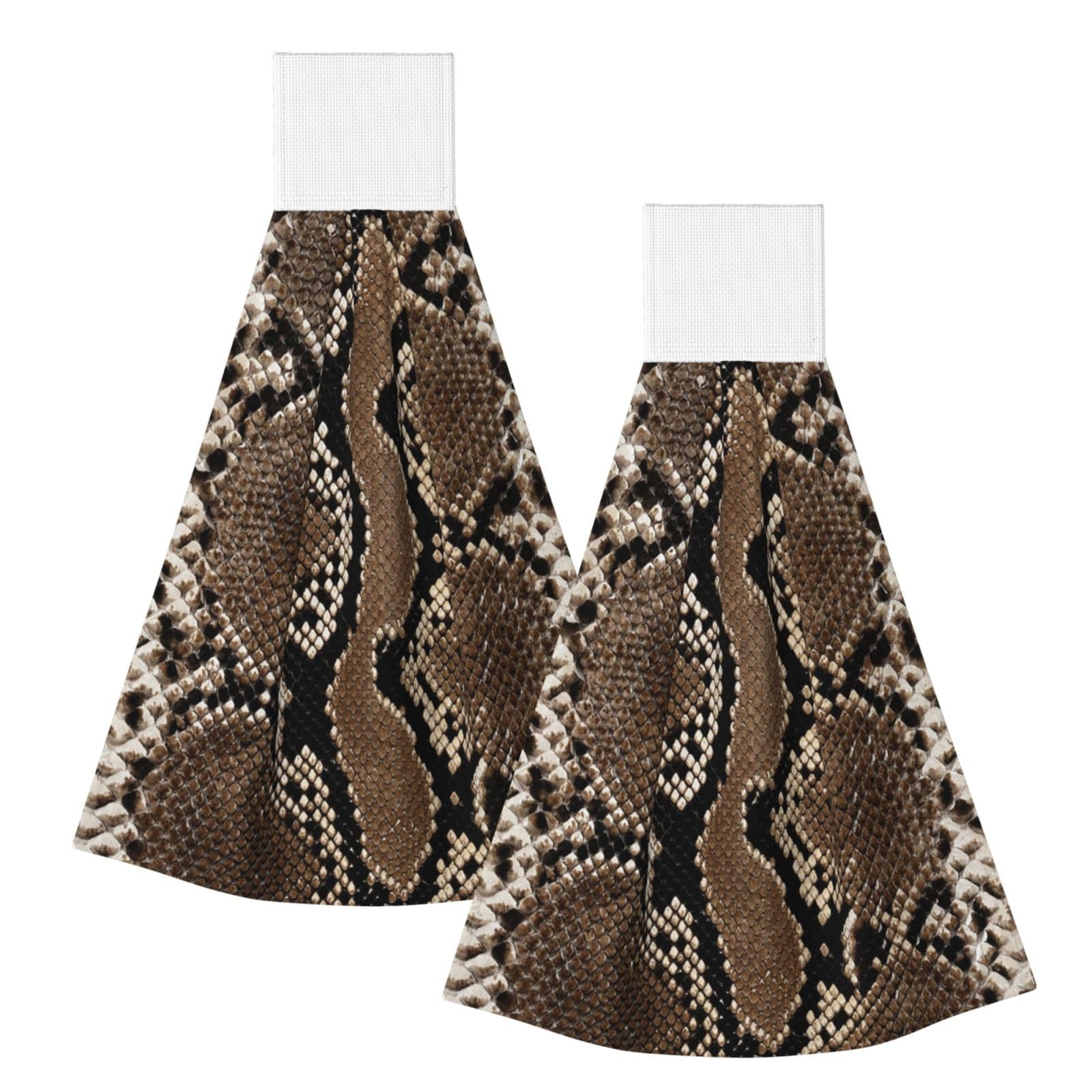 DOPKLNA Snakeskin Brown, 2 Pcs Hanging Coral Fiber Hand Towels for Bathroom, Absorbent Kitchen Towels