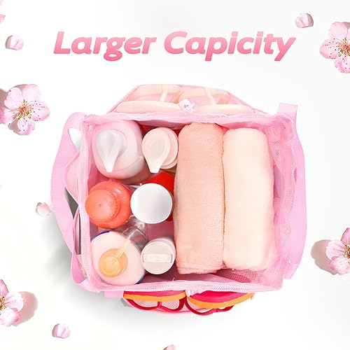 Miniatura 6 de Organizador de ducha de malla portátil con cordón, artículos esenciales de habitación para estudiantes universitarios, bolsa de ducha grande para