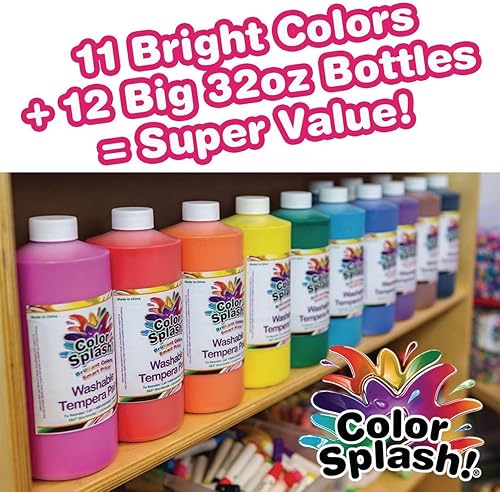 Miniatura 2 de SS Worldwide Salpicaduras de color Pintura líquida a granel 12 colores brillantes botellas de 32 onzas ideal para artes y manualidades y escuela