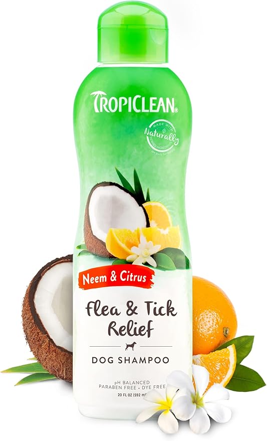 TropiClean Citrus & Neem Oil Flea Shampoo for Dogs Tick and Flea Bite Relief for