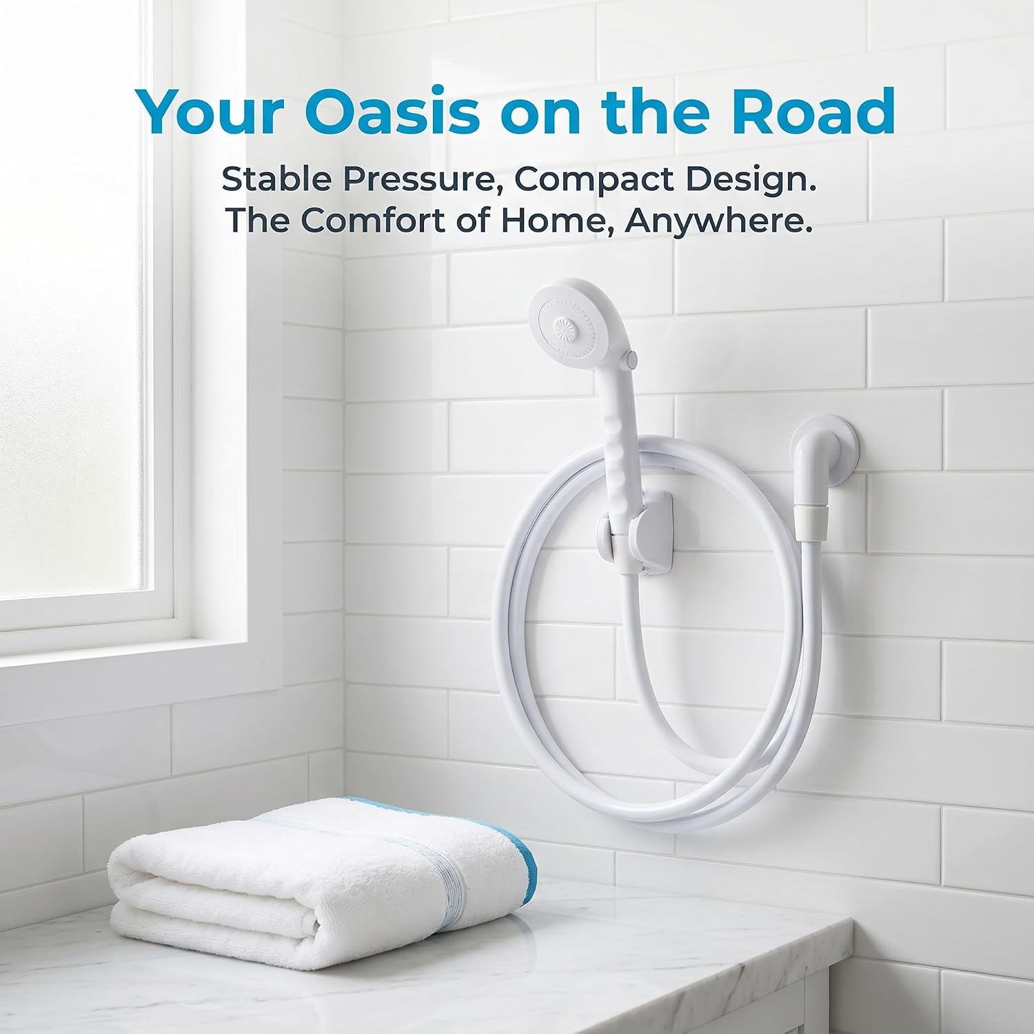 YARNOW 1 Set Outdoor RV Shower Hose Kit, Head with Hose for Camper and Motorhome, RV Bathroom Shower Kit for Camping and Outdoor Adventures White