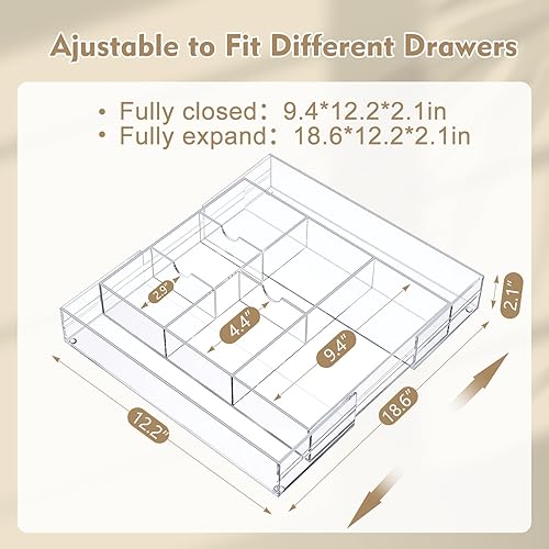 Miniatura 2 de 1 organizador de cajones de escritorio de acrílico de 2 pulgadas de altura, bandejas organizadoras de cajones expandibles con 8 compartimentos