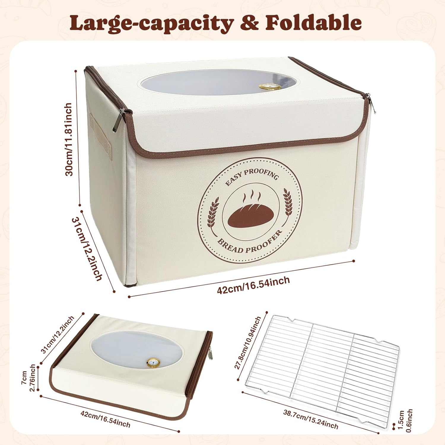 Bread Proofing Box with 68-131℉ Temperature Control & 99H Timer, Foldable Dough Proofer with Metal Rack, Folding Sourdough Proofing Box for Bread Baking, Pizza, Yogurt, Kombucha, Wine
