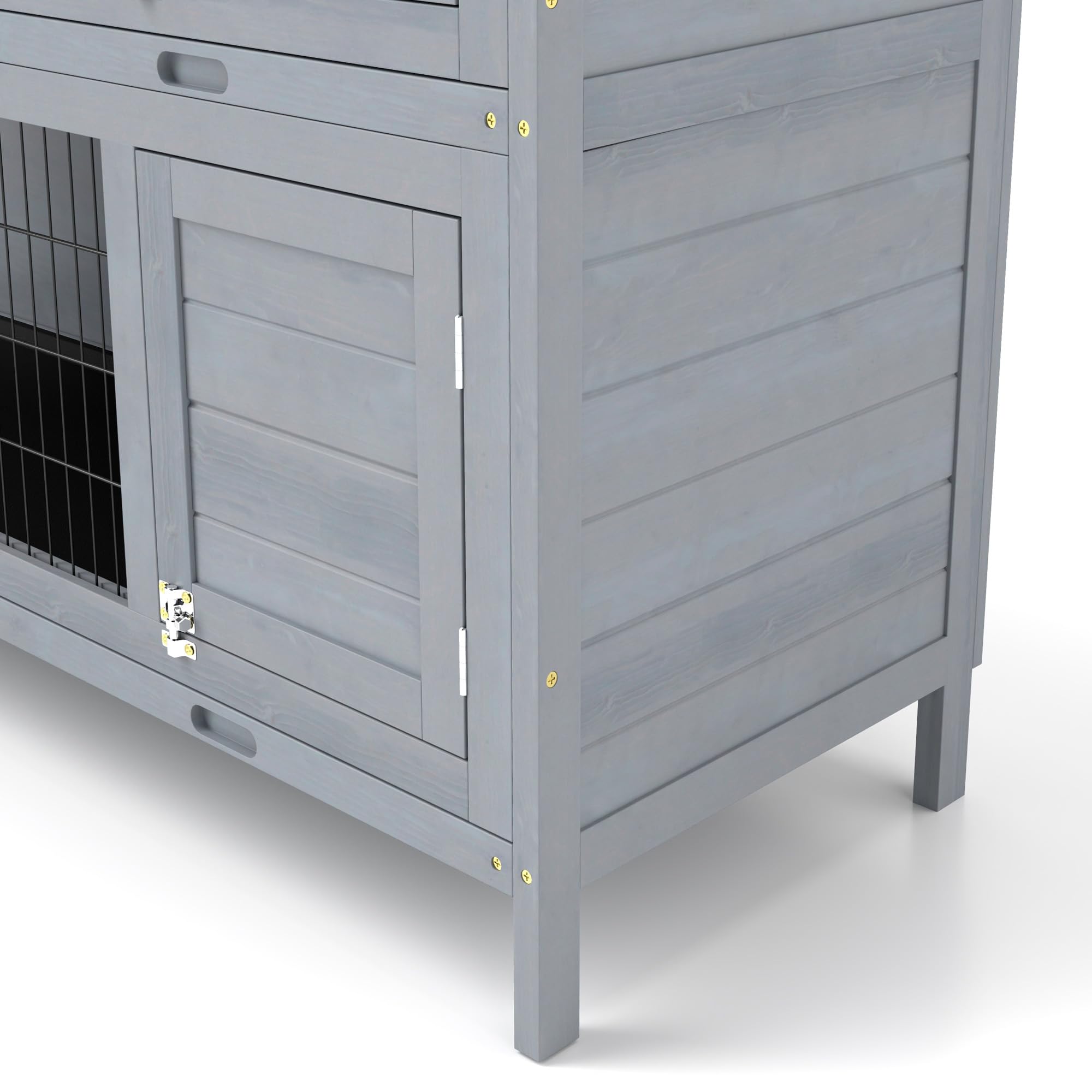 PawHut Clapier en bois à 2 étages Toit en asphalte Bac de fond 136,4 x 50 x 93 cm Résistant à l'hiver Clapier pour petits animaux avec portes Cage à lapins pour petits animaux Lapins Intérieur