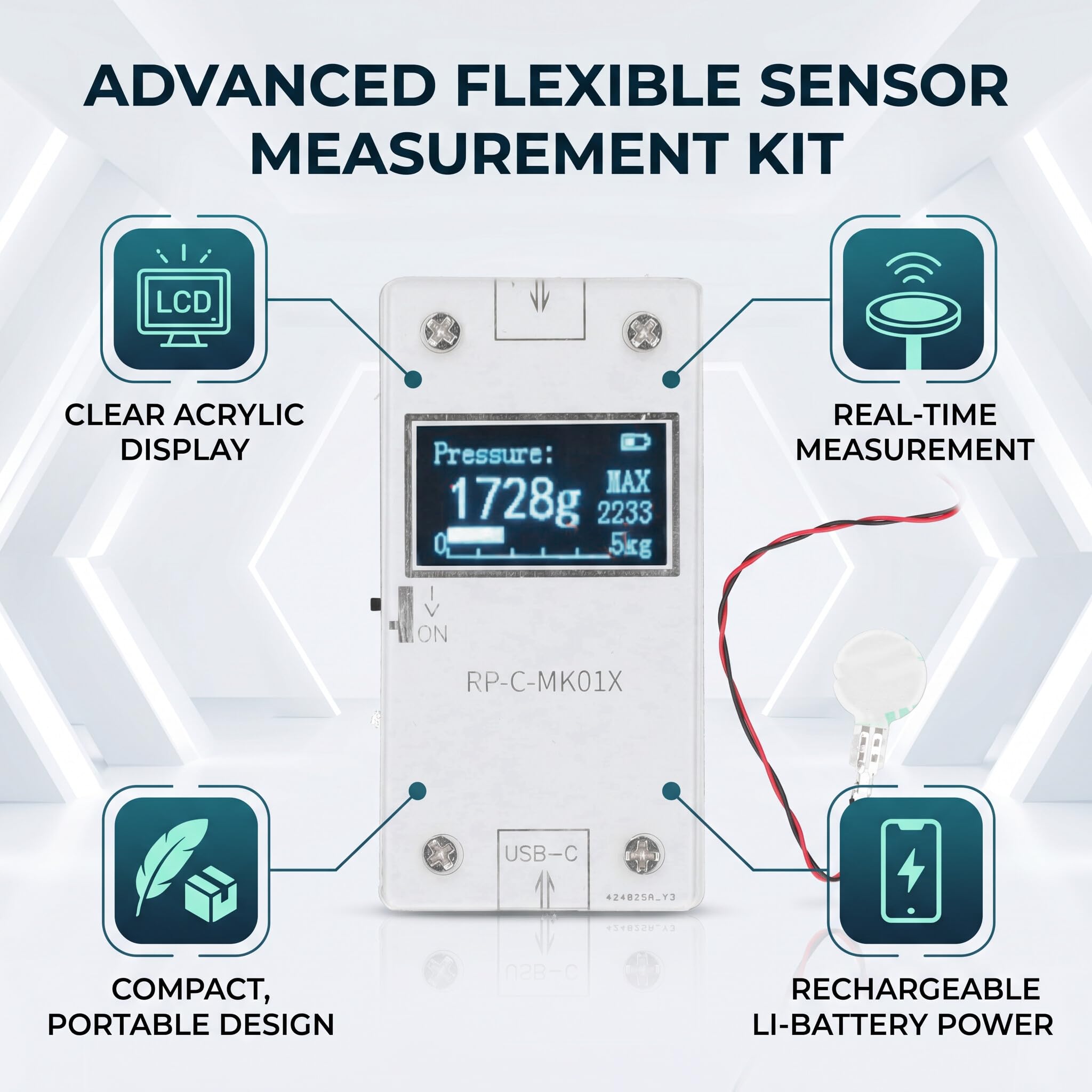 Sensores de presión ultrafinos RP-C-MK01, módulo de medición flexible para electrónica y robótica, compatible con 3,3 V – 4,2 V, kit de bricolaje para proyectos DIY