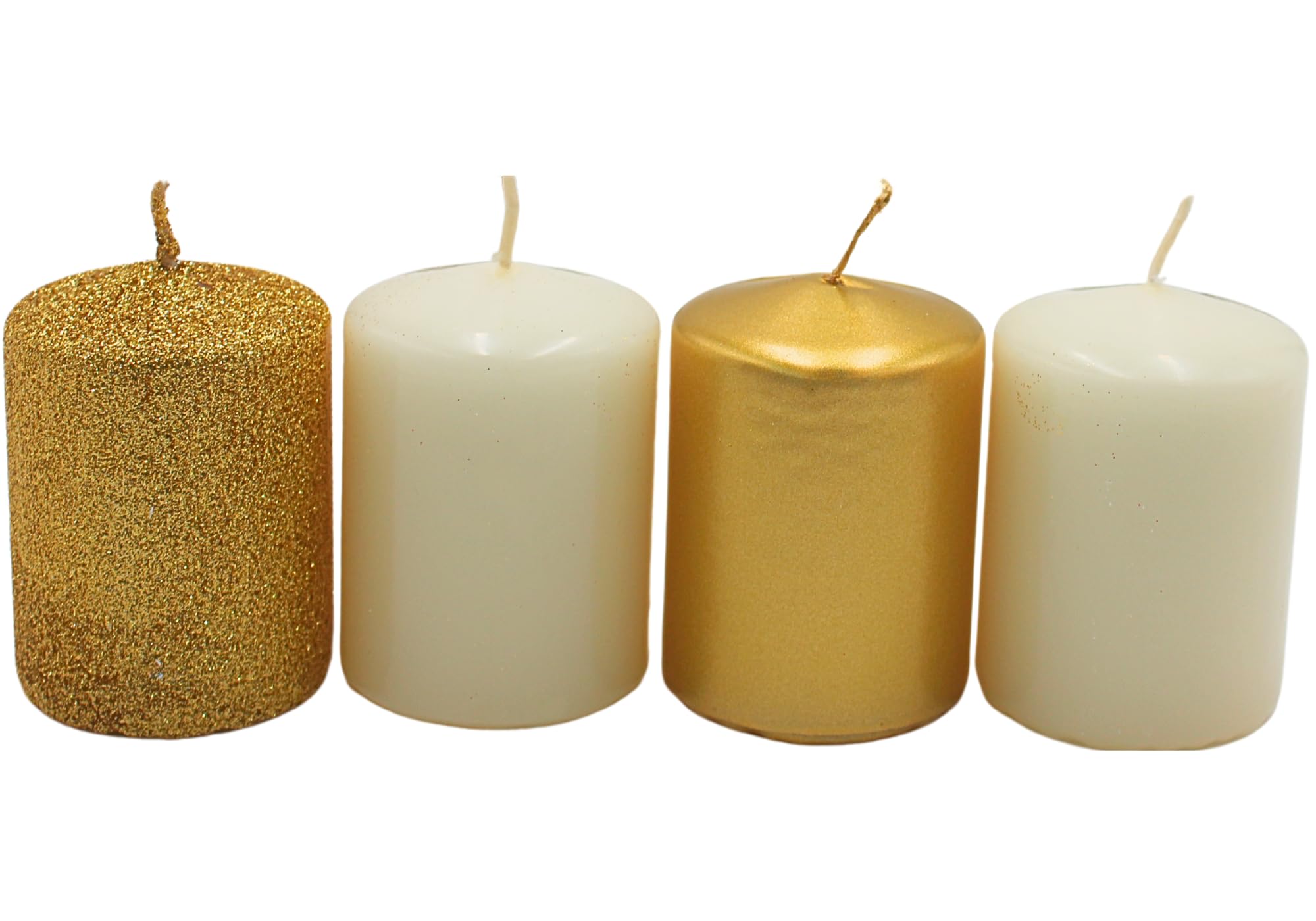 Dekohelden24 Advent Candles, Pillar Candles, Advent Wreath Candles, Table Candles, Block Candle, Table Candle in Gold and White, Pack of 4, L/W/H 5 x 5 x 7 cm