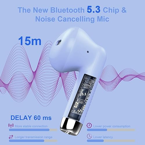 Miniatura 2 de Auriculares inalámbricos, auriculares Bluetooth 5.4 con graves estéreo, auriculares Bluetooth en el oído con cancelación de ruido y micrófono,