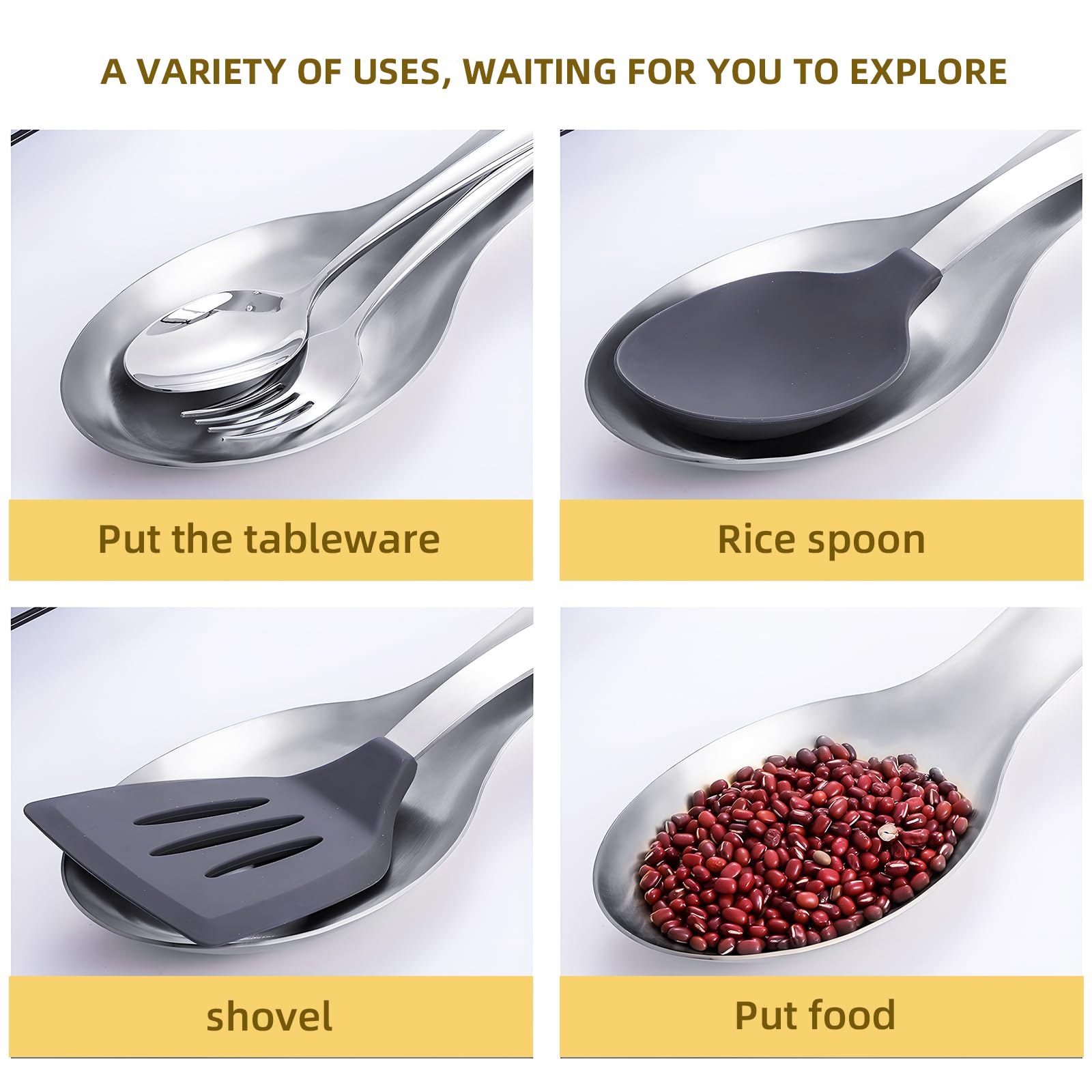 Reposacucharas de acero inoxido para cocina y estufa, soporte grande para utensilios como cucharas, espátulas y cucharones, resistivee al óxido y apto para lavavajillas (plateado)