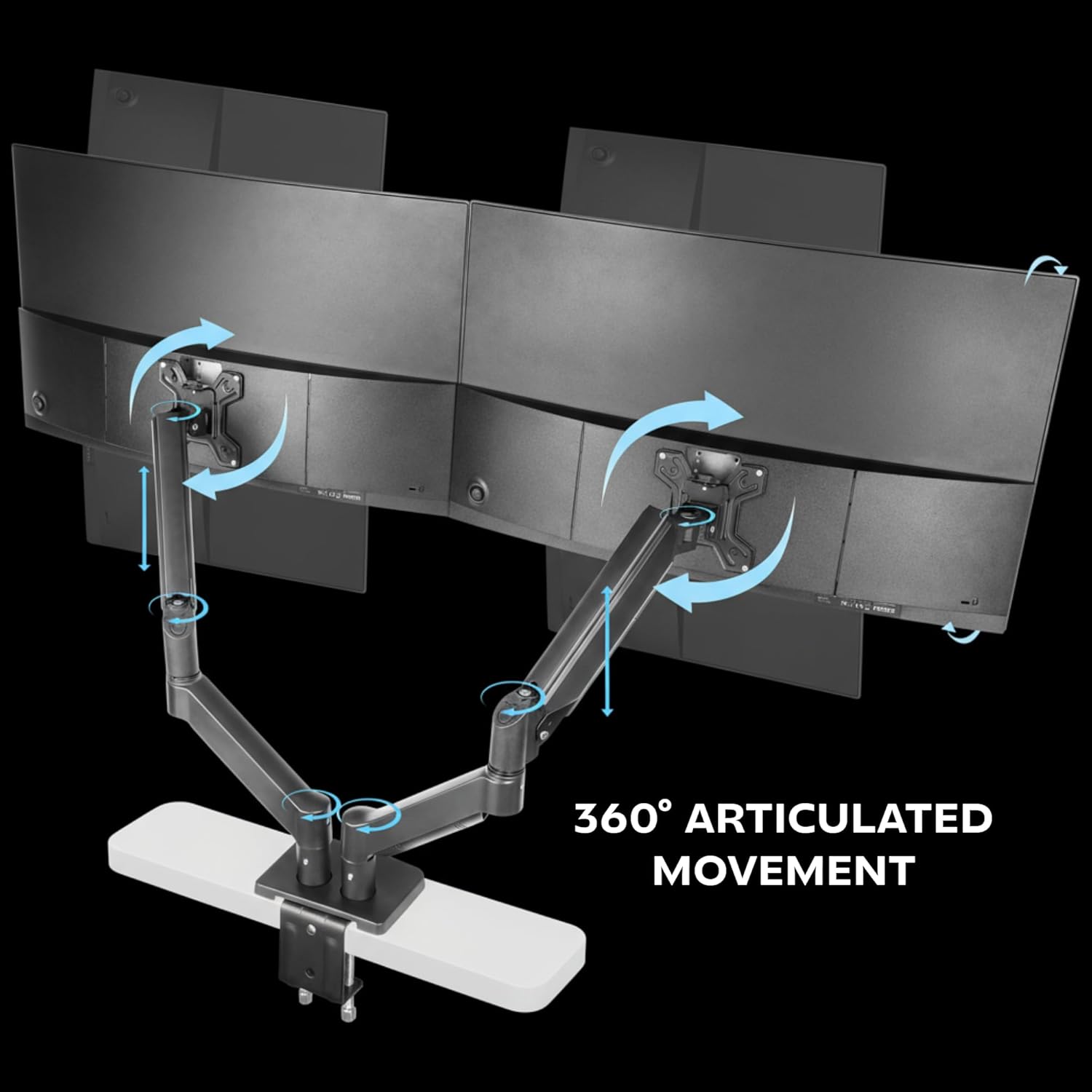 Mars Gaming MARM-PRO2 Dual Monitor Mount with Double Gas Spring up to 27 Inches, 360° Joint Movement and Height Adjustable, Compatible with VESA 75x75 and 100x100, Black