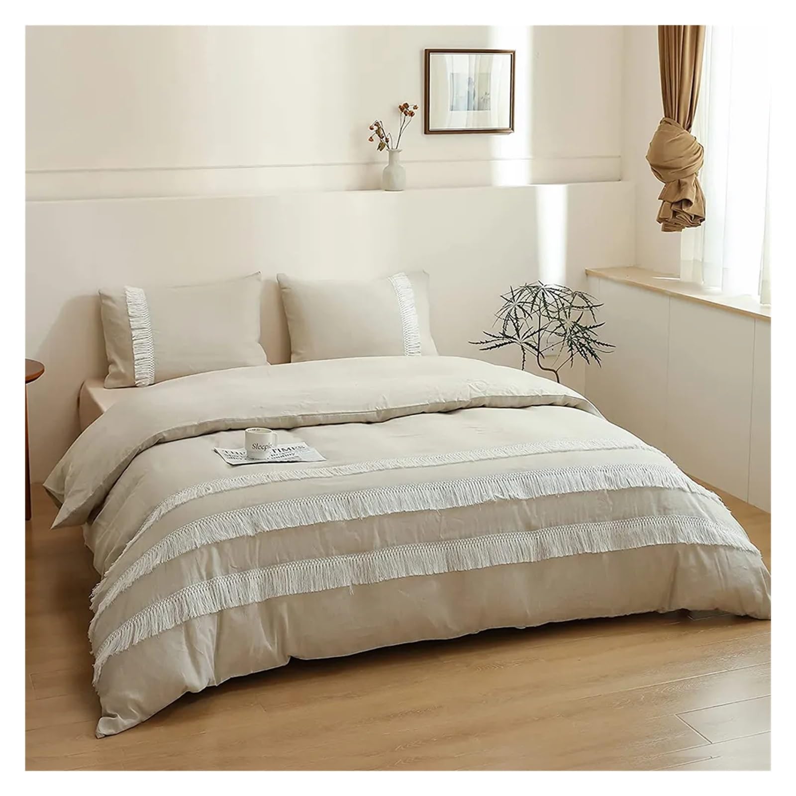 Ensemble de literie 3 pièces drap housse de couette lin coton délavé style bohème chic Queen