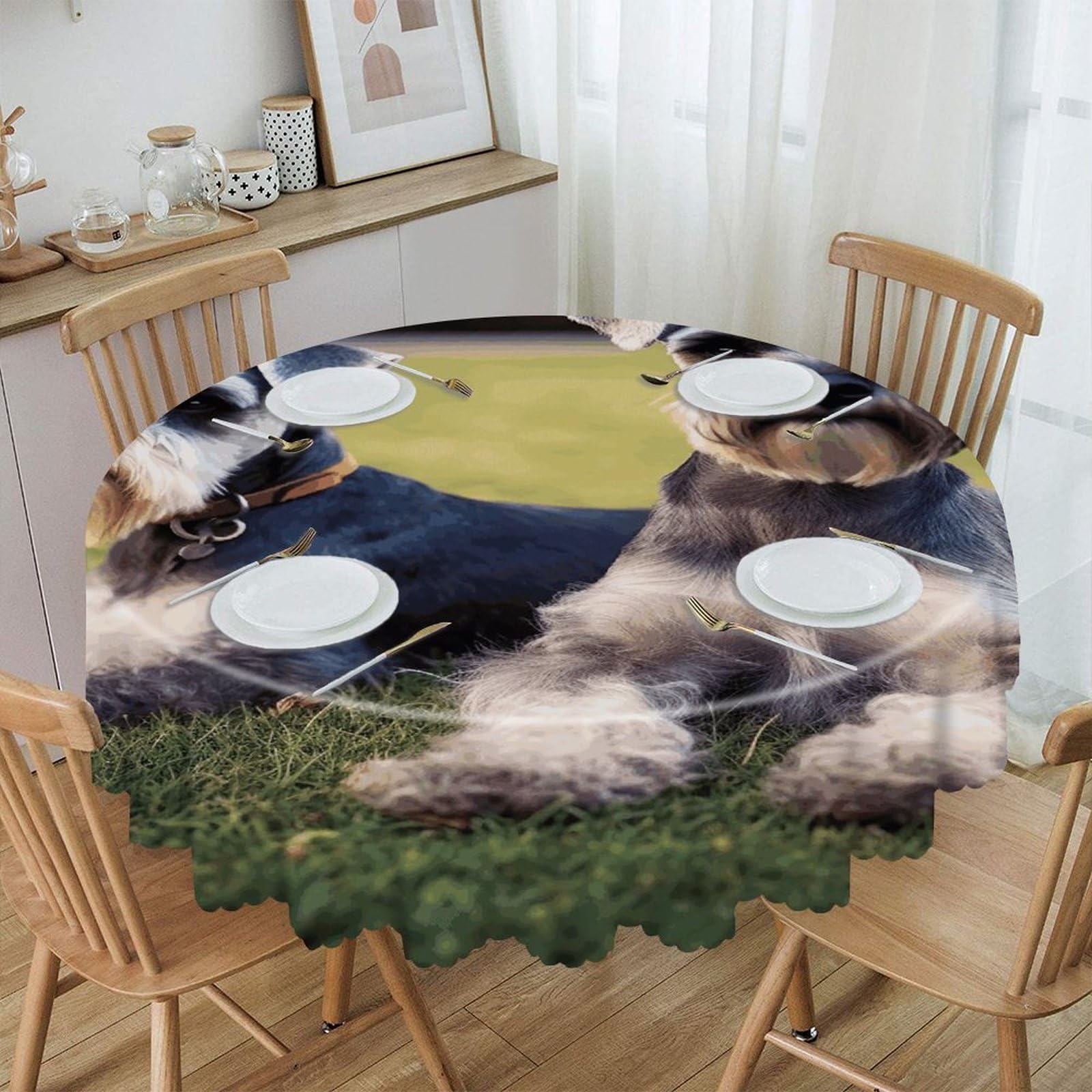 VstaDank 60 Inch Round Adult Schnauzer Dogs Tablecloth Polyester Waterproof Wrinkle Free Table Cloth Spillproof Washable Table Cover Colorful Tablecover Decor for Home Kitchen Dining Party