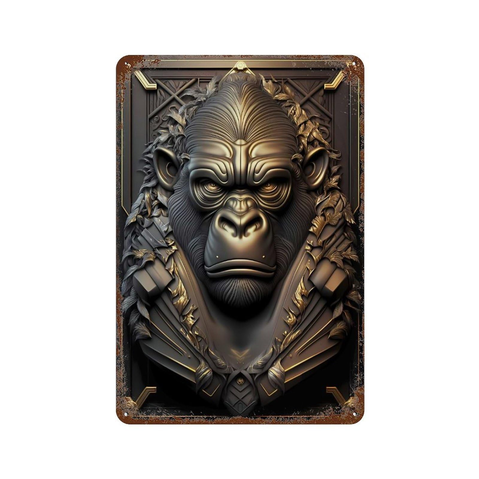 Golden Metal Gorilla Retro Metal Sign 11.8"x7.9", Shabby Chic Decor for Bistro, Counter And Cafe Decor