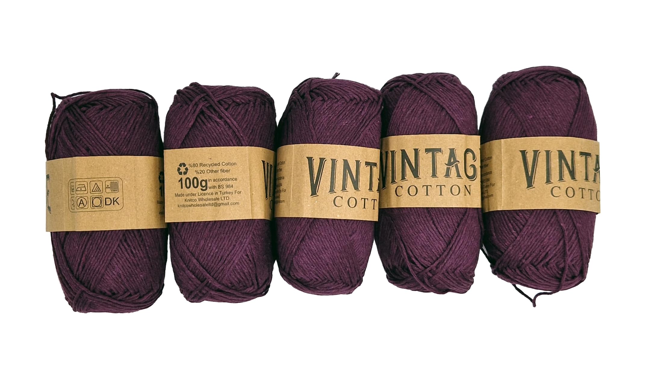 5 x Vintage Cotton DK 100g Crochet & Knitting Yarn/Wool, 60 Colours to Choose from (V-24)