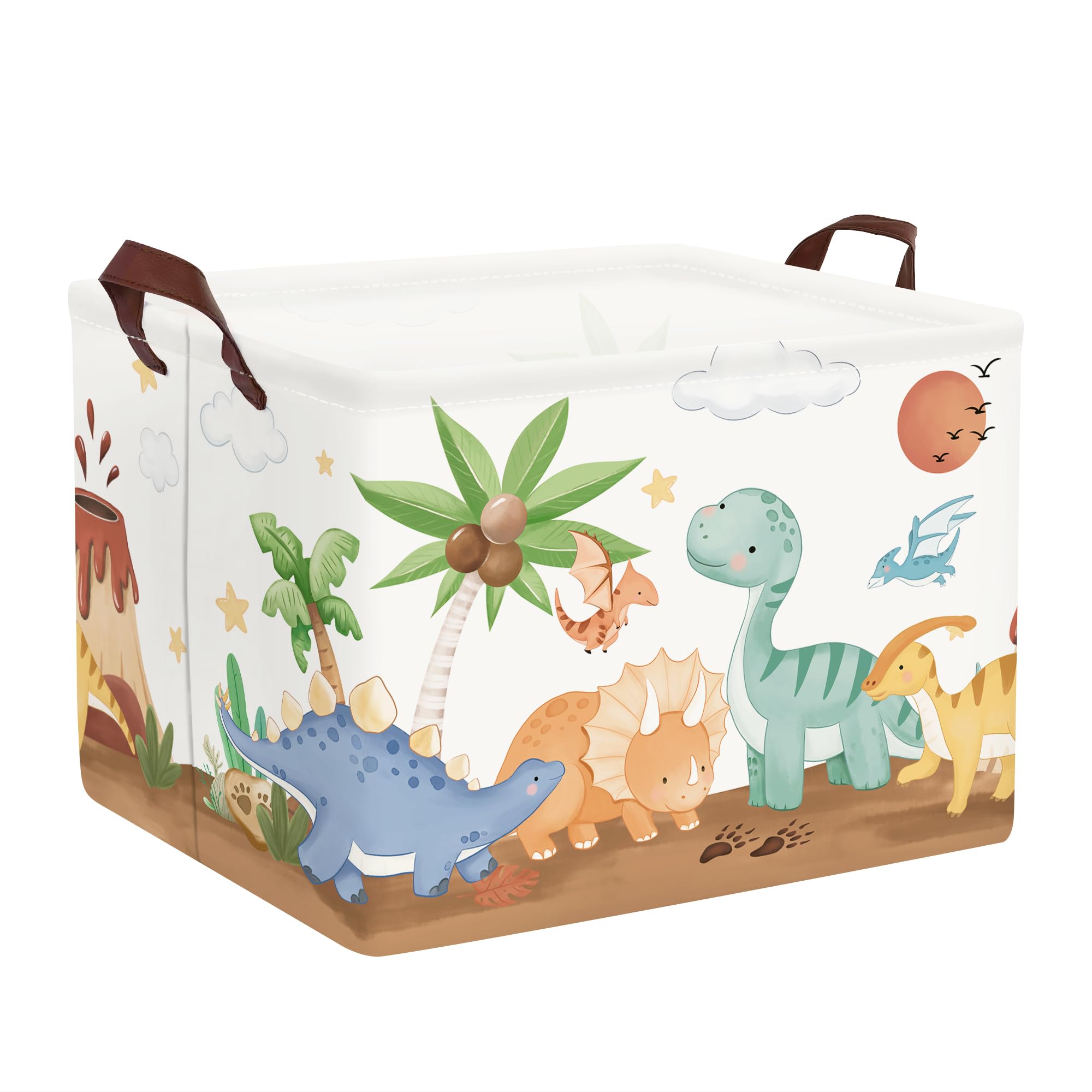 Grande Cesta Porta Biancheria Bambini Dinosauri Pieghevole Cestini Portaoggetti Giocattoli Vestiti per Bagno Cameretta, Marrone, 36L