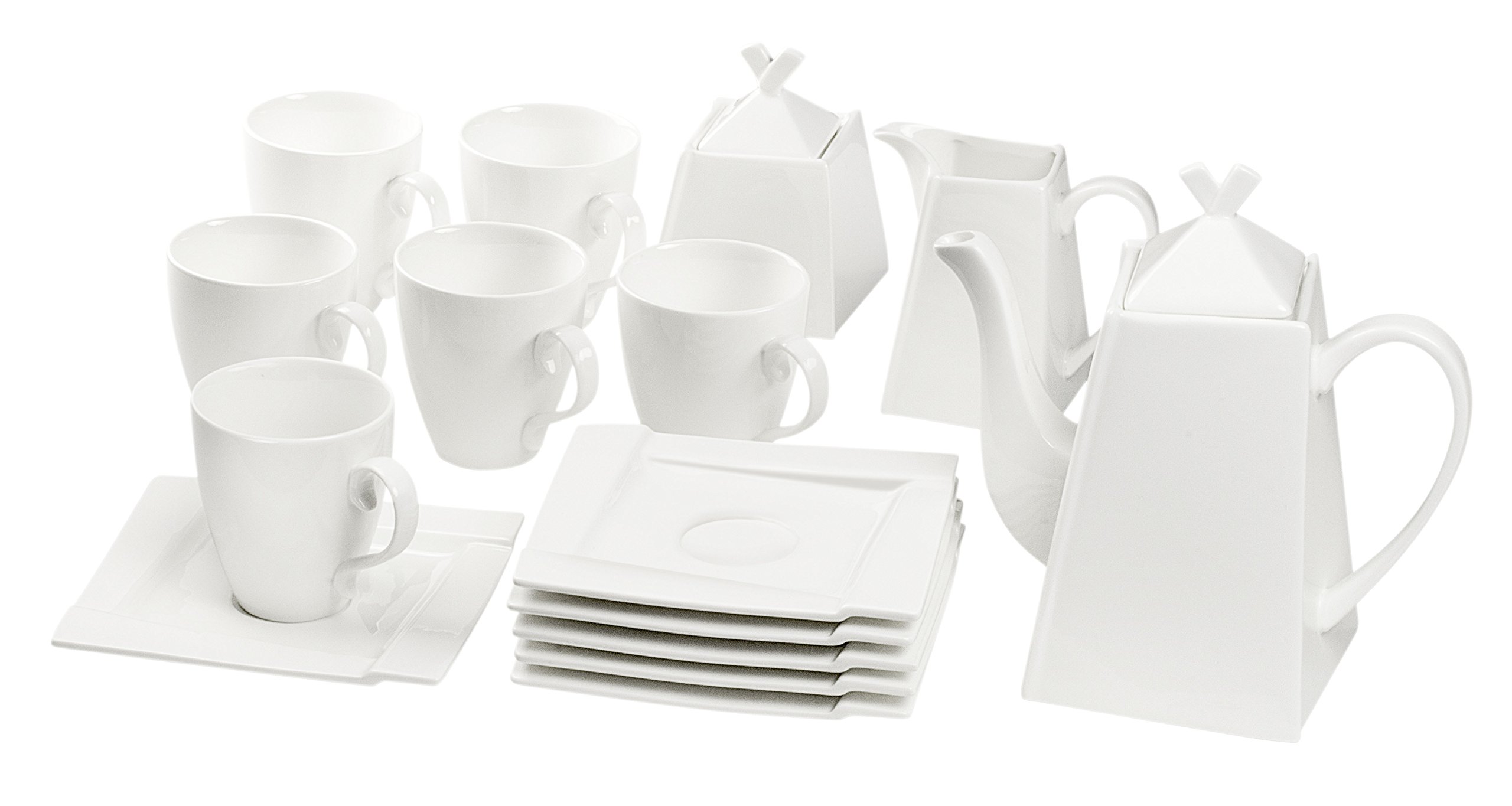 AMBITION Service à café rectangulaire en Porcelaine Blanche - 17 pièces