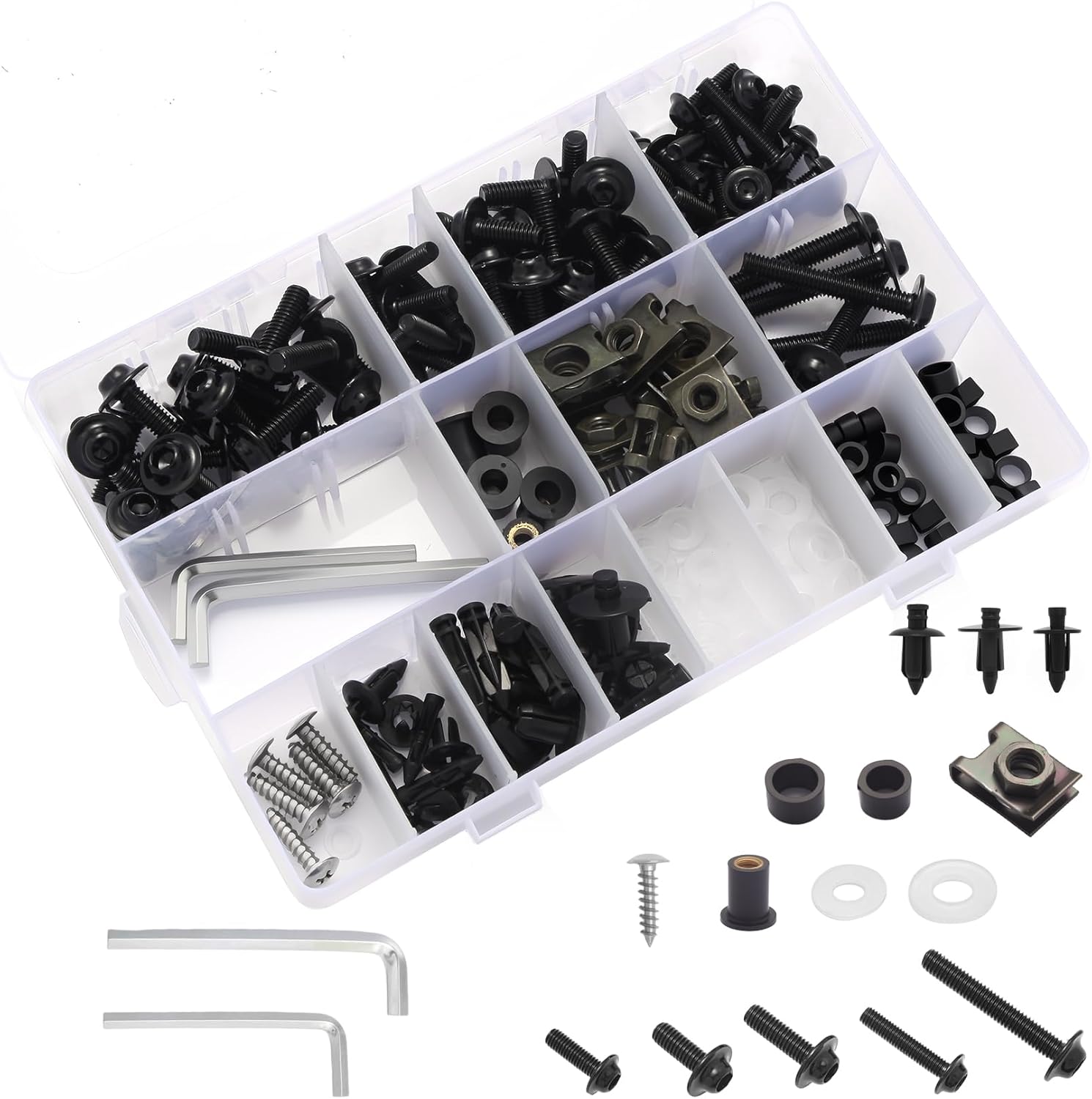 195Pcs Motorcycle Fairing Bolt Kit, 304 Stainless Steel M5 M6 Fastener Clips Windscreen Screws Universal Fit for GSXR Honda Kawasaki Suzuki Ninja Yamaha BMW Ducati Sportbike