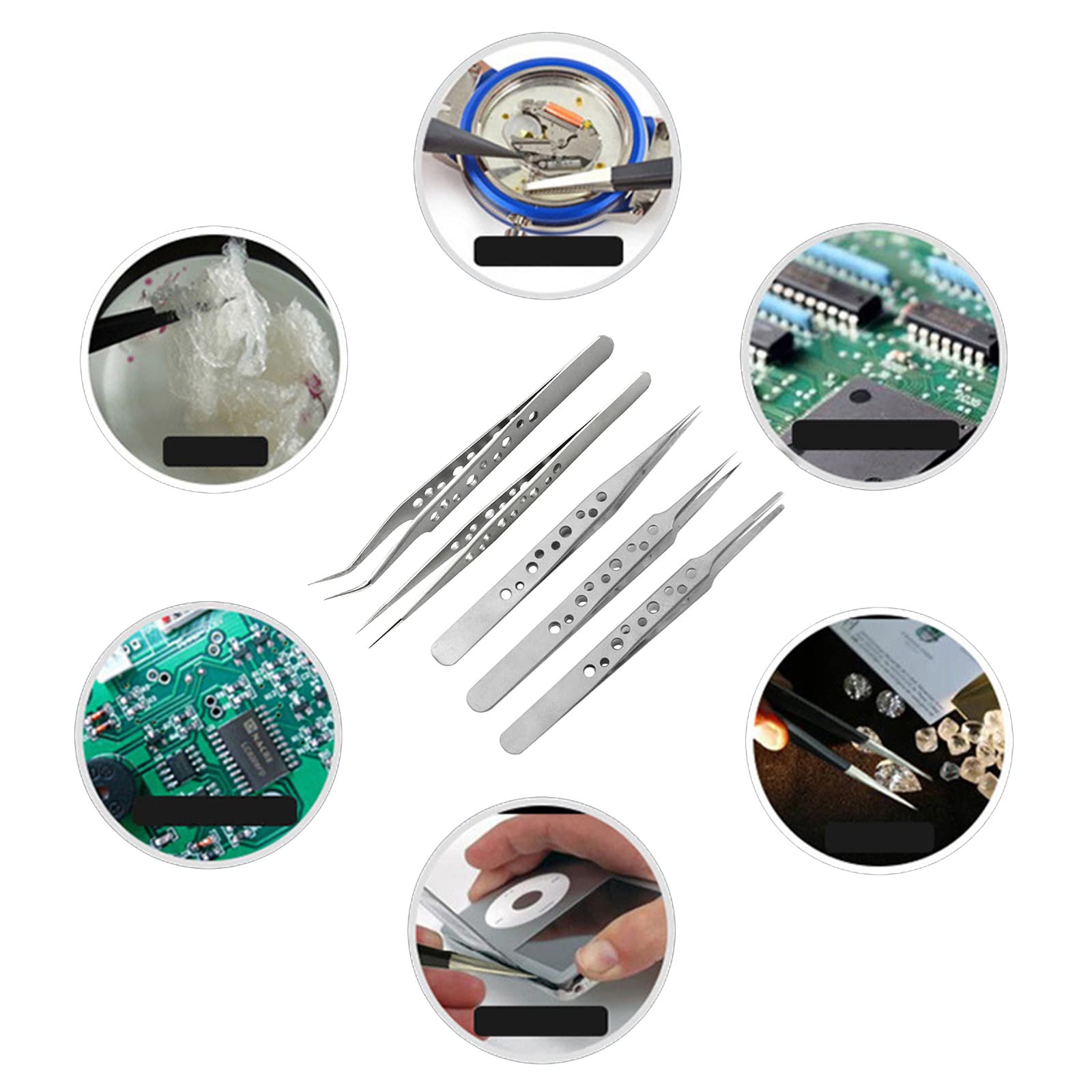 5Pack Professional High Stainless Steel Straight Tip Stainless Steel Forceps Phone Repair Hand Tool